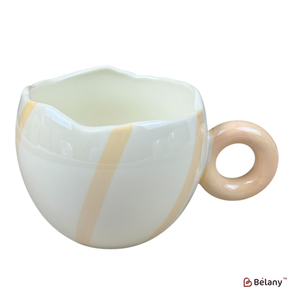 Set 4 căni din ceramică „Pastel Stripe” cu dungă colorată și mâner rotund, 360 ml | 5