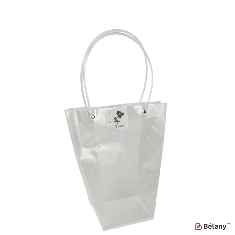 Cutie cadou transparentă cu mâner, model „Flower”, 26×12×12 cm