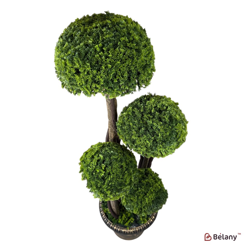 Brad decorativ artificial în ghiveci, stil bonsai, cu 4 coroane verzi – ornament de interior/exterior | 2