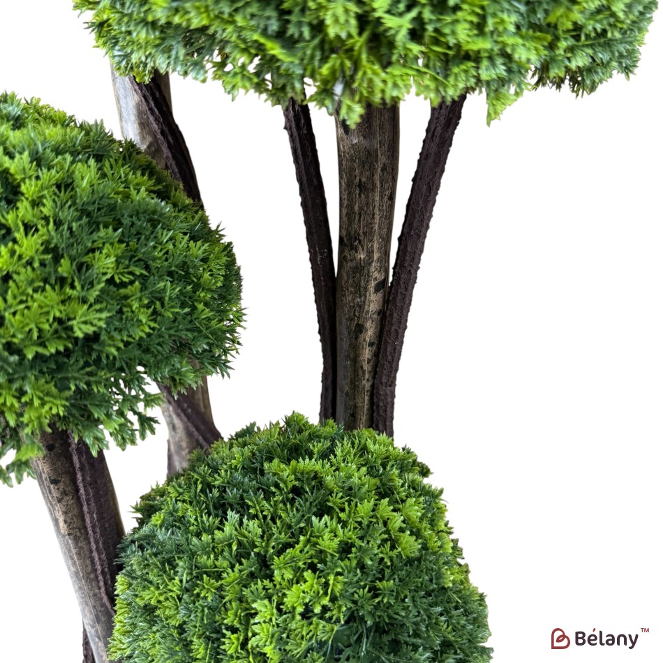 Brad decorativ artificial în ghiveci, stil bonsai, cu 4 coroane verzi – ornament de interior/exterior | 5