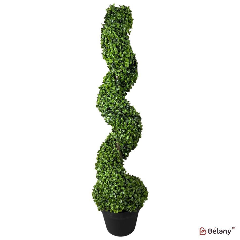 Copac artificial decorativ spirală, 90 cm, verde, în ghiveci negru