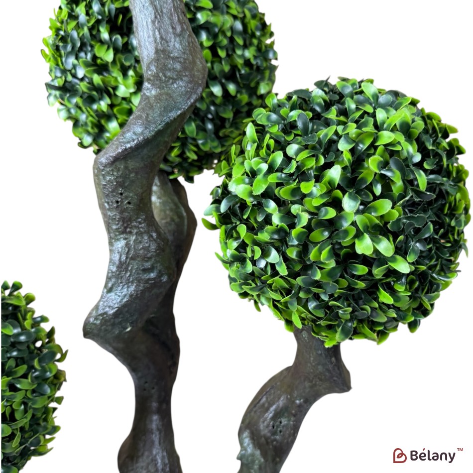 Arbore decorativ artificial, 90 cm, în ghiveci gri, cu 4 bile verzi ornamentale | 3