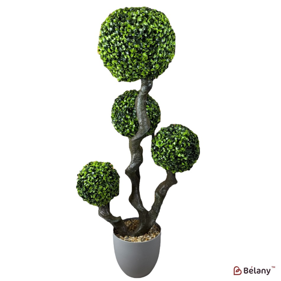 Arbore decorativ artificial, 90 cm, în ghiveci gri, cu 4 bile verzi ornamentale | 5