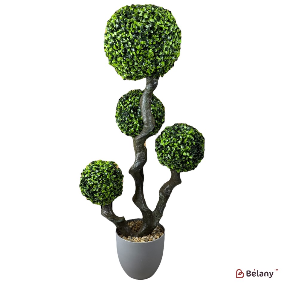 Arbore decorativ artificial, 90 cm, în ghiveci gri, cu 4 bile verzi ornamentale | 6