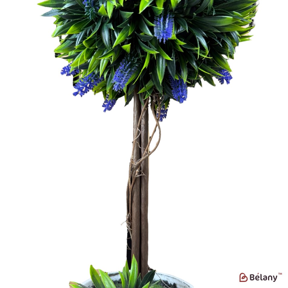 Arbore decorativ artificial cu flori albastre, 60 cm, ghiveci alb | 3