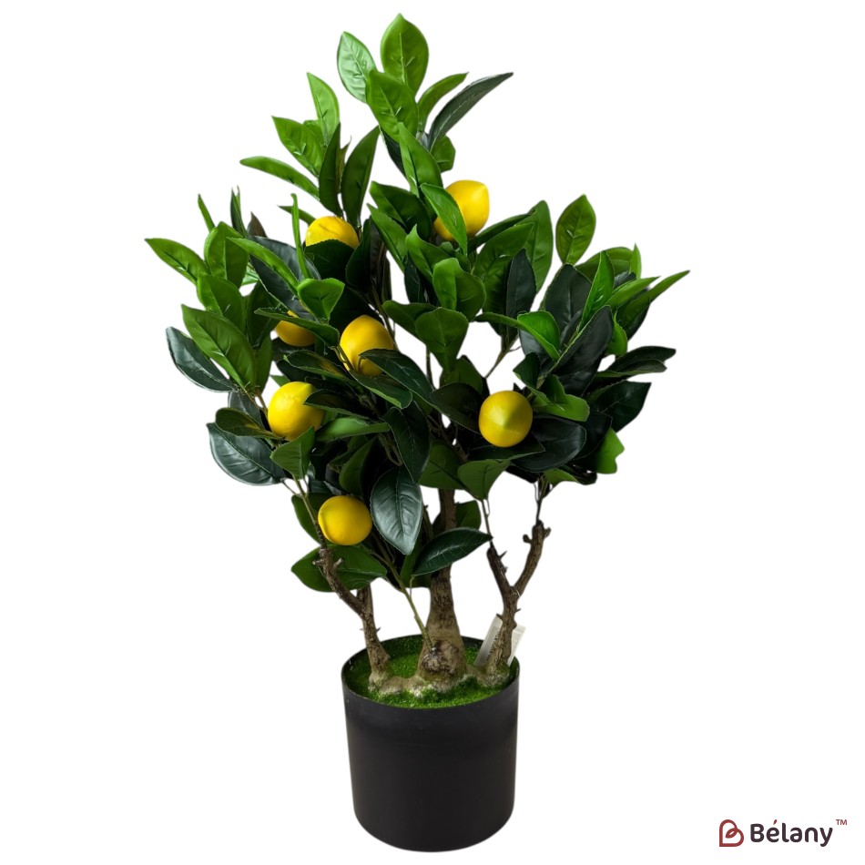 Copac artificial decorativ cu lămâi, 60 cm, în ghiveci negru