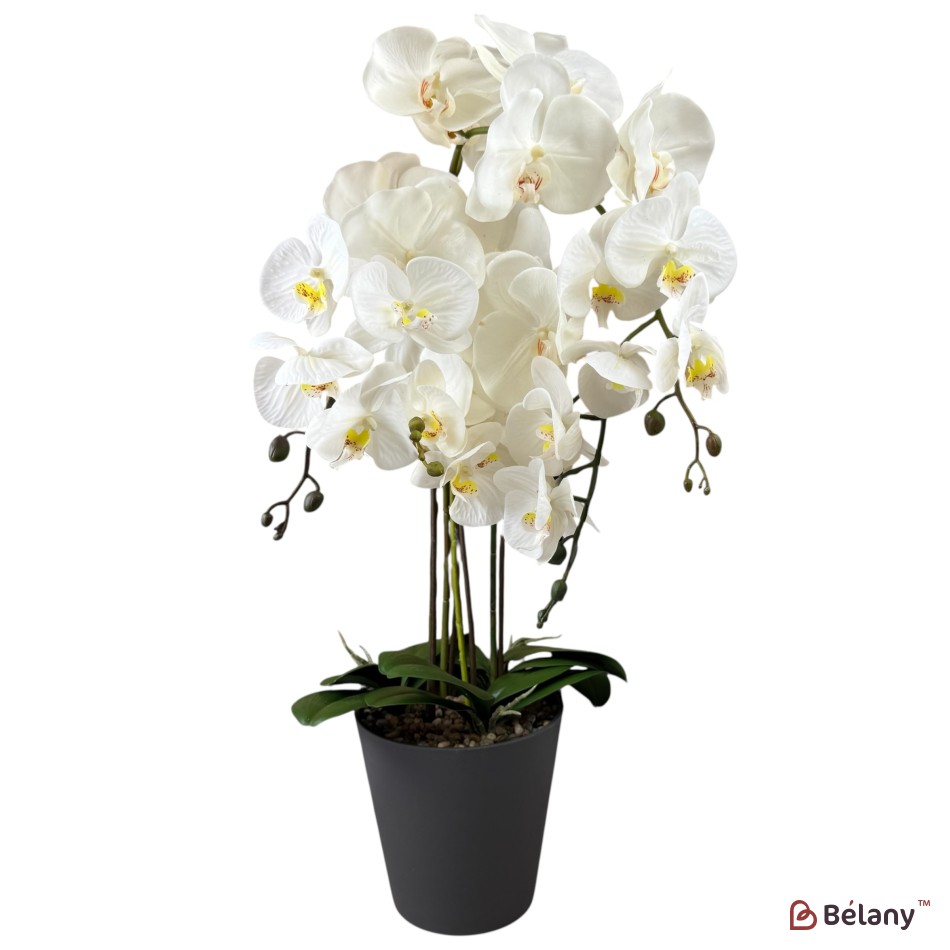 Orhidee artificială albă în ghiveci negru, 78 cm