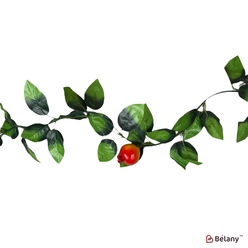 Ghirlandă decorativă artificială cu frunze și rodii, 2 m | 2