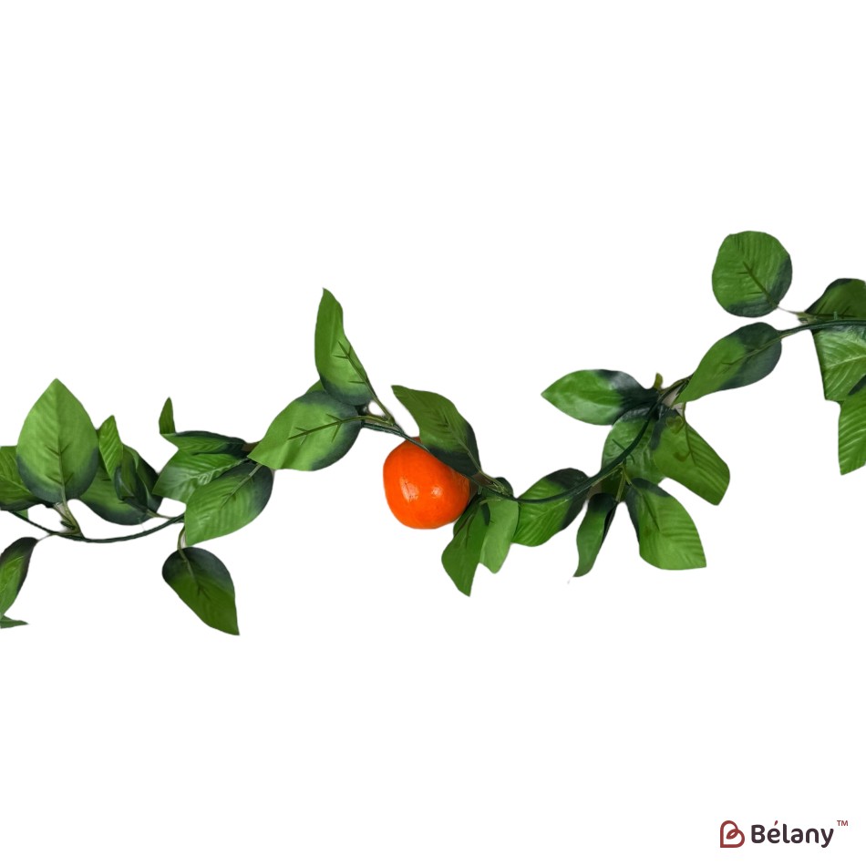 Ghirlandă decorativă artificială cu frunze și mandarine, 2 m | 2