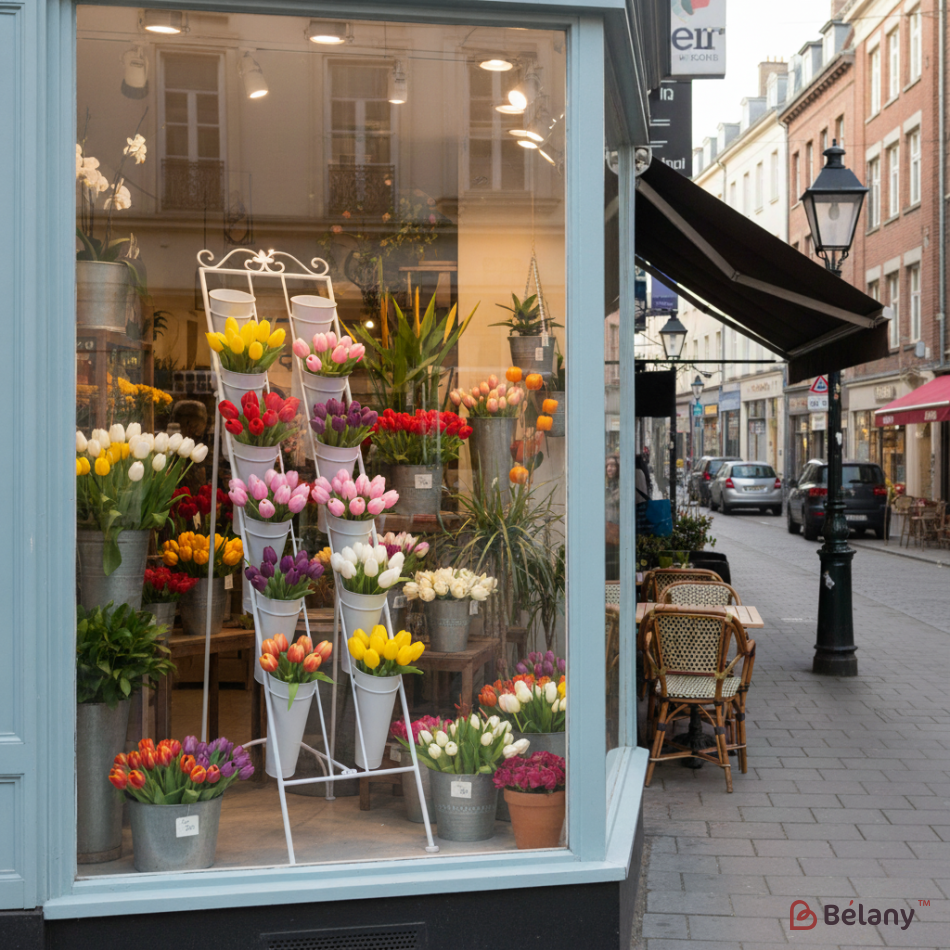 Metal floral display case with buckets WHITE 168×100×41 cm, bucket diameter 22 cm | 3