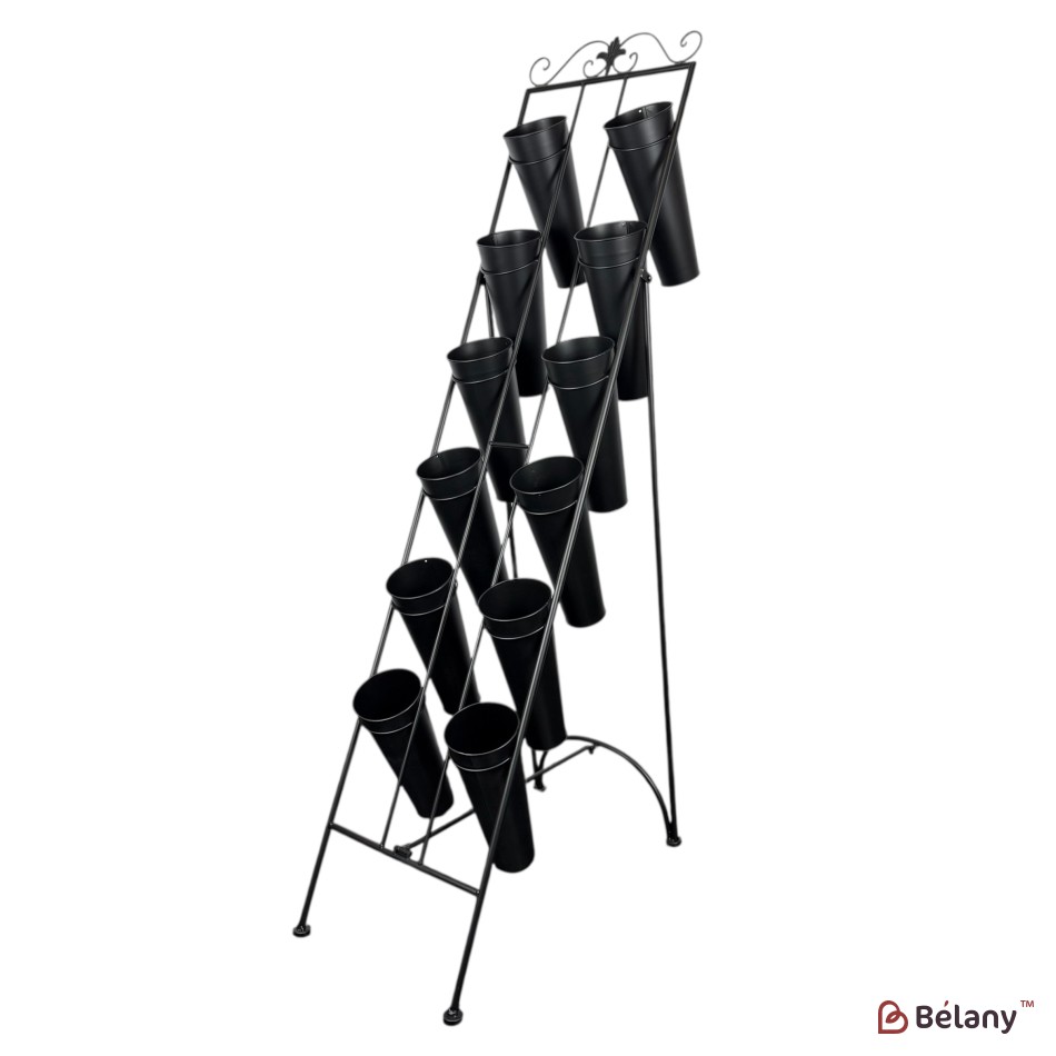 Vitrină florală metalică cu găleți NEGRU 168×100×41 cm, diametru găleată 22 cm | 2