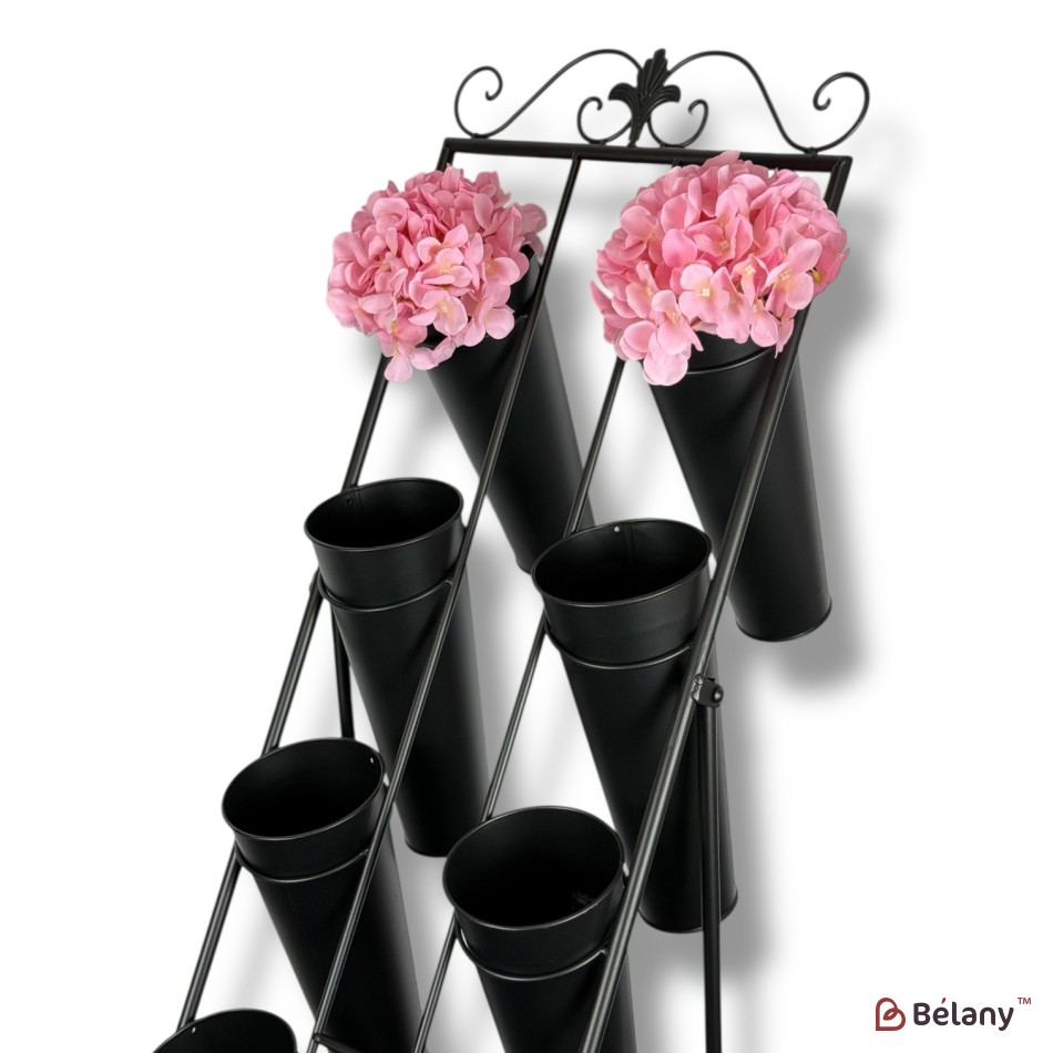 Vitrină florală metalică cu găleți NEGRU 168×100×41 cm, diametru găleată 22 cm | 3