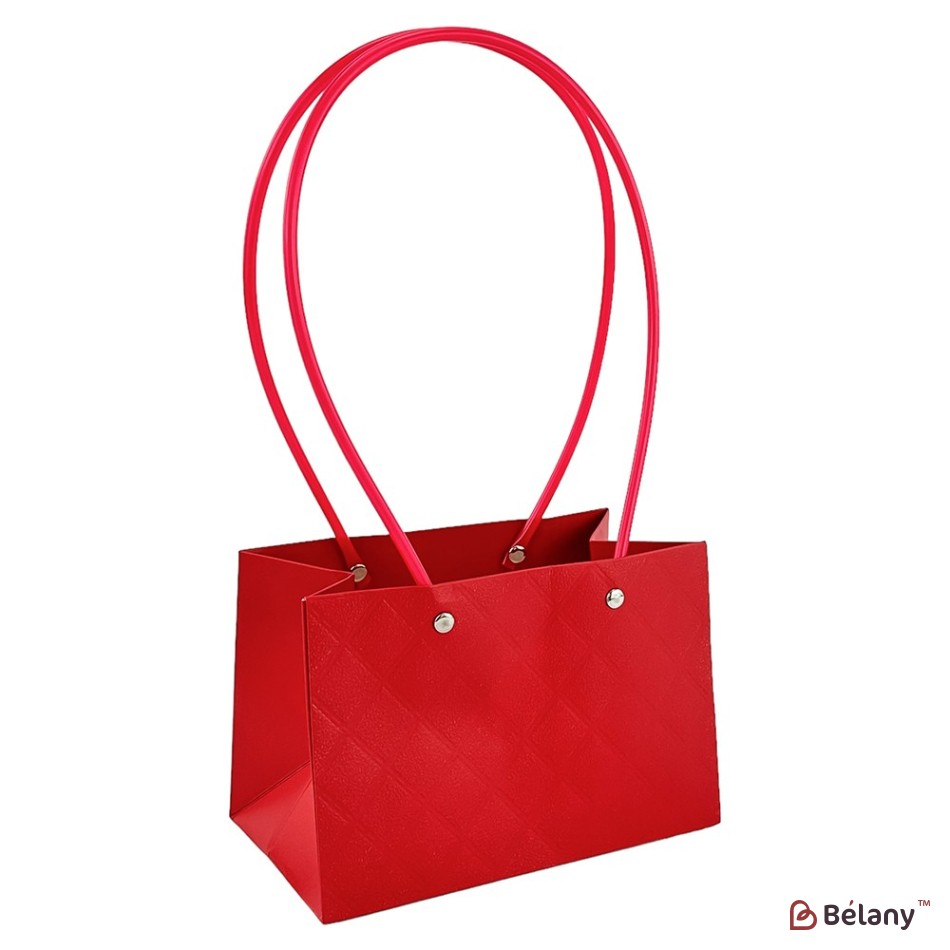 Set of 10 wide burgundy bags, diamond pattern