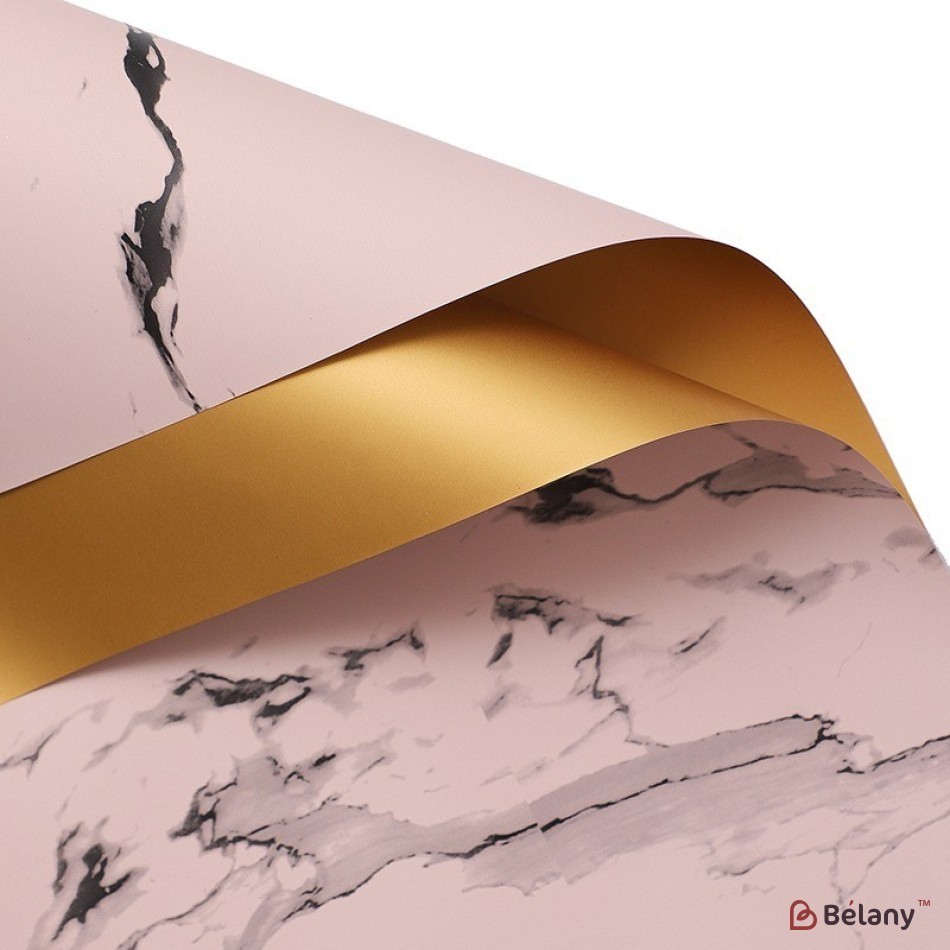 Celofan „Marmură și aur” roz înghețat #167