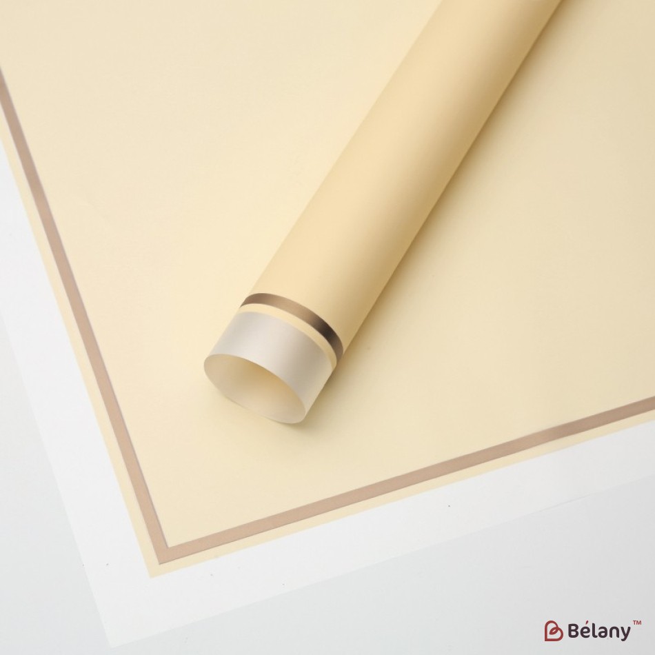 Beige cellophane, with matte edging and gold edging