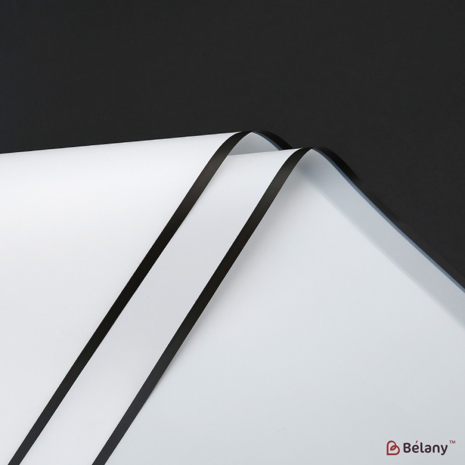 Transparent white cellophane, with black edging #111
