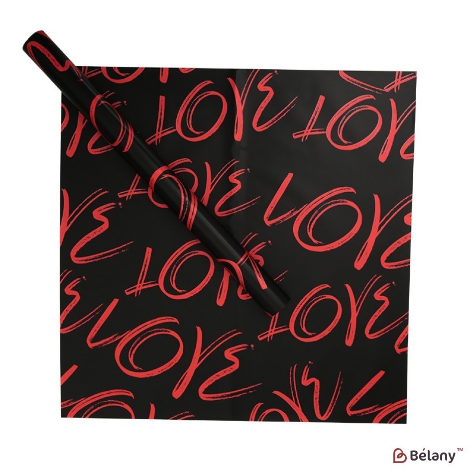 Black cellophane with red inscription "Love" 58x58 cm #171