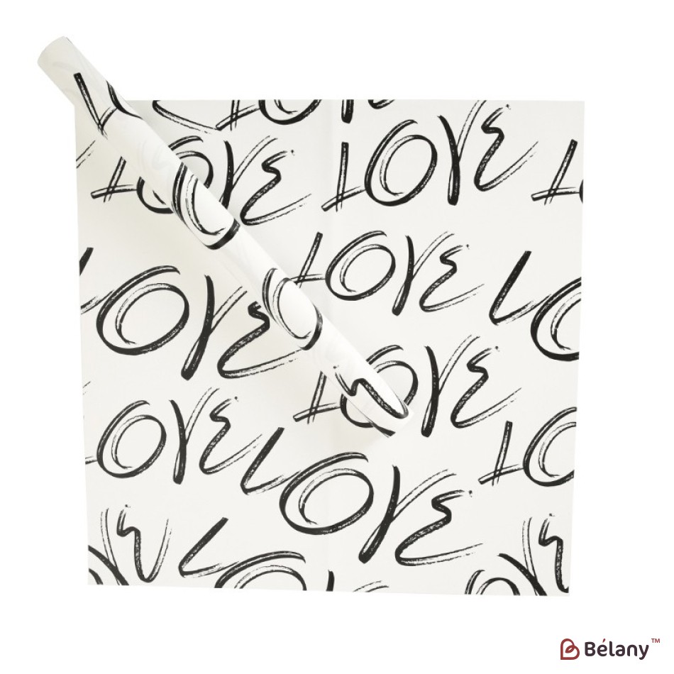 White cellophane with black inscription "Love" 58x58 cm #111