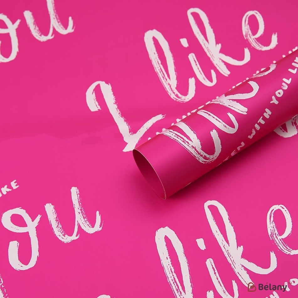 Pink cellophane with white inscription "I like you" 58x58 cm #021