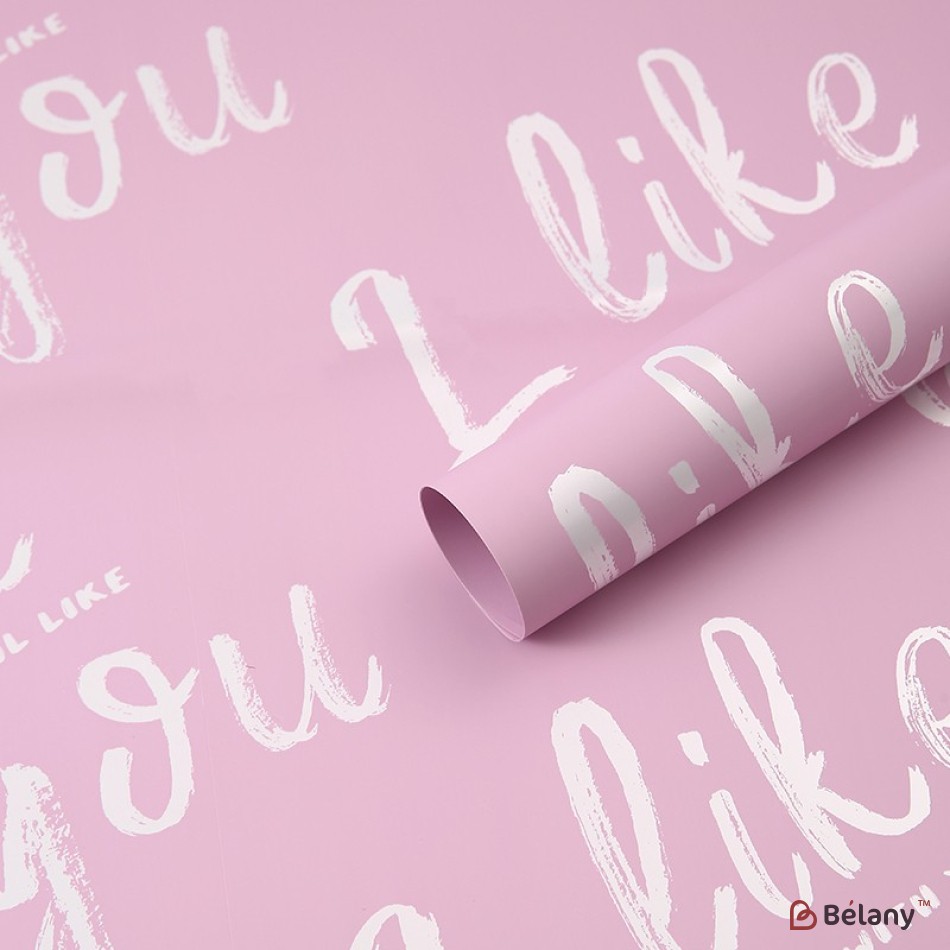 Pink cellophane with white inscription "I like you" 58x58 cm #164