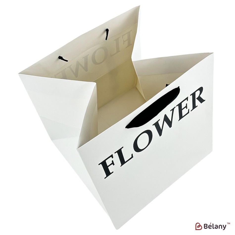 Set 2 pungi albe, cu text „Floare”, pentru flori 28x28x28 cm | 2