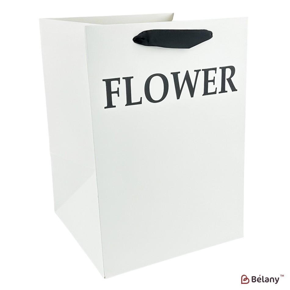 Set of 2 white bags, with text "Flower", for flowers 25x25x35 cm