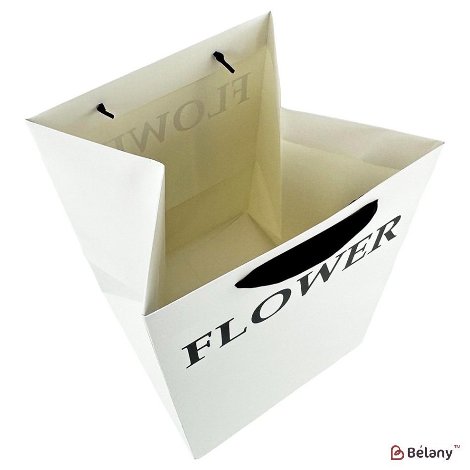Set of 2 white bags, with text "Flower", for flowers 25x25x35 cm | 2