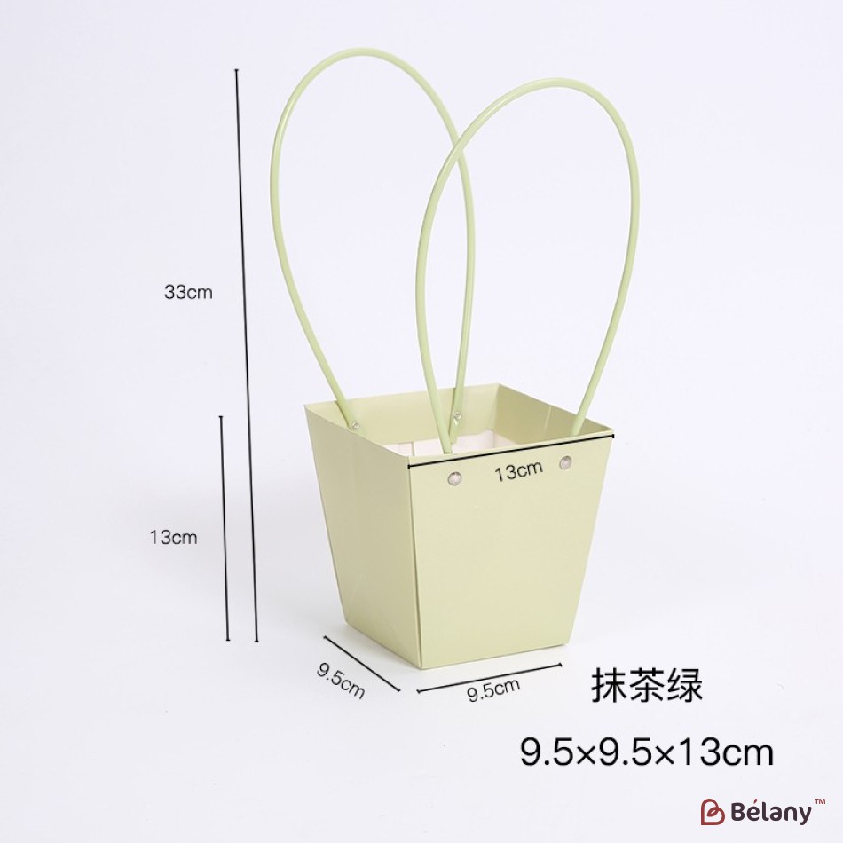 Geanta cu flori verde, cu manere din silicon, 9,5/9,5/13/13