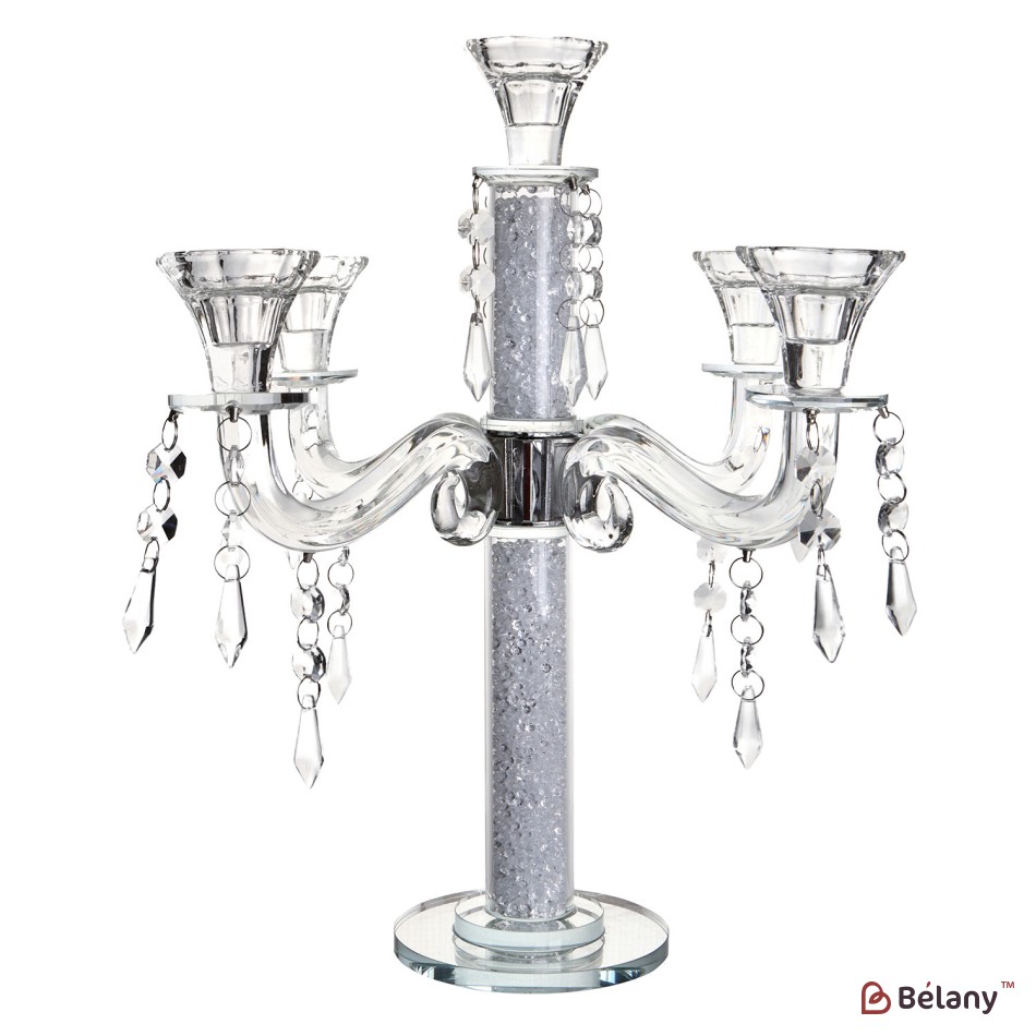 Glass candlestick, with glass chips, for 5 candles