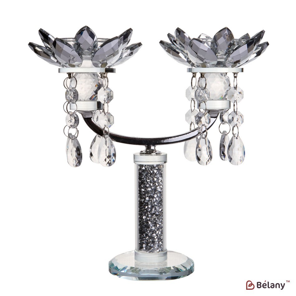 Glass candlestick, with glass chips, for 2 candles
