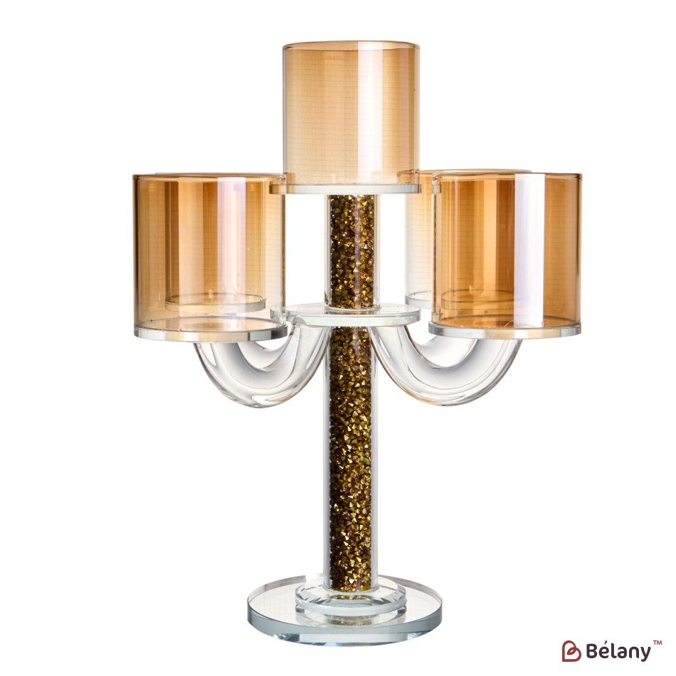 Glass candle holder, with glass chips, for 5 25cm candles