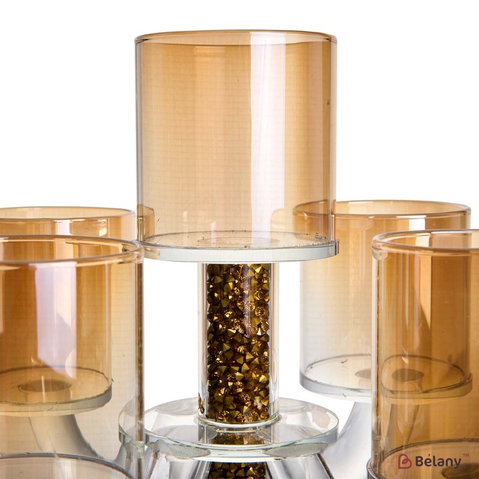 Glass candle holder, with glass chips, for 5 25cm candles | 2