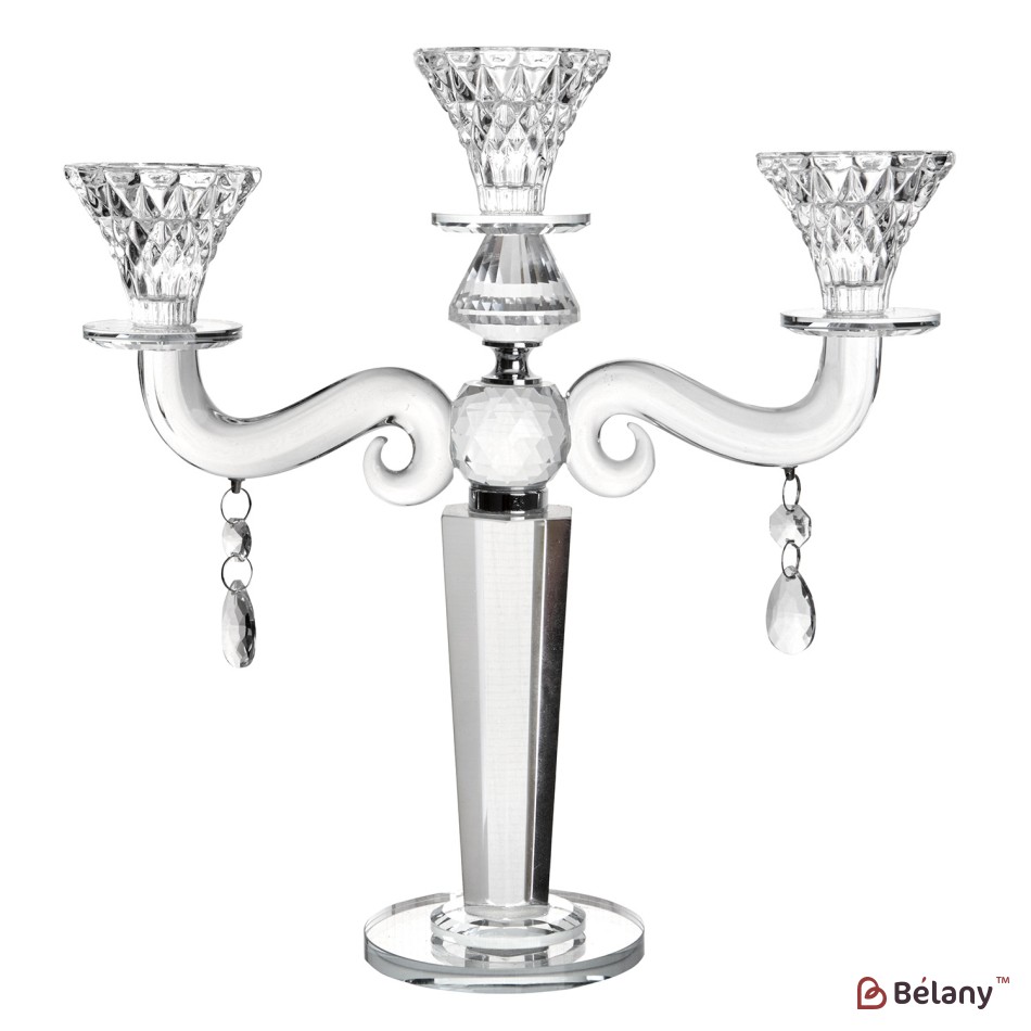 Glass candlestick, for 3 candles, 28 cm