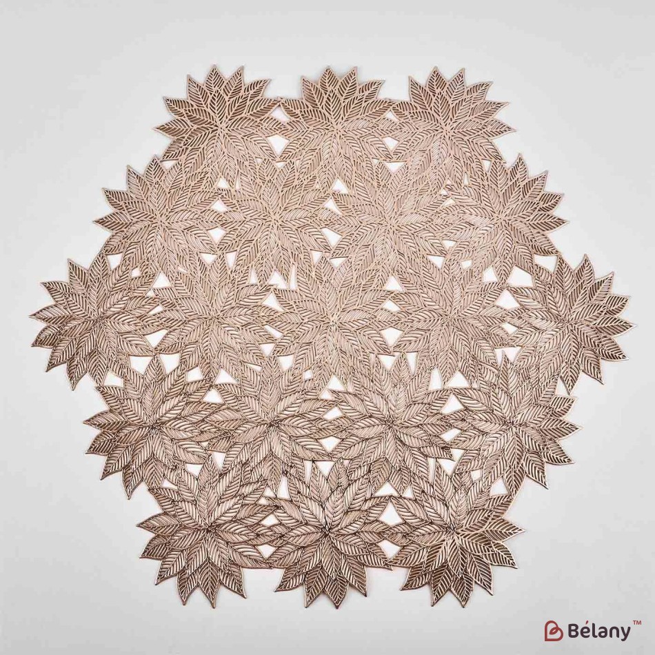 Set 6 suporturi farfurie, PVC, izolante si antiderapante, auri, "Flower"