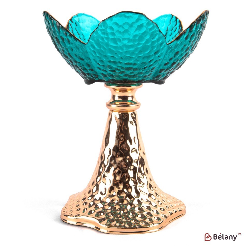 Blue Flower Shaped Candlestick on Iron Base
