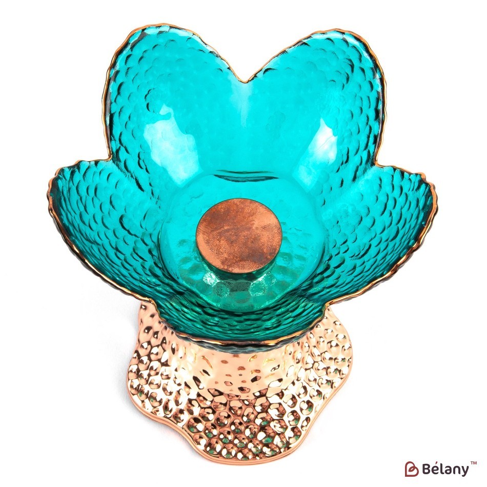 Blue Flower Shaped Candlestick on Iron Base | 2
