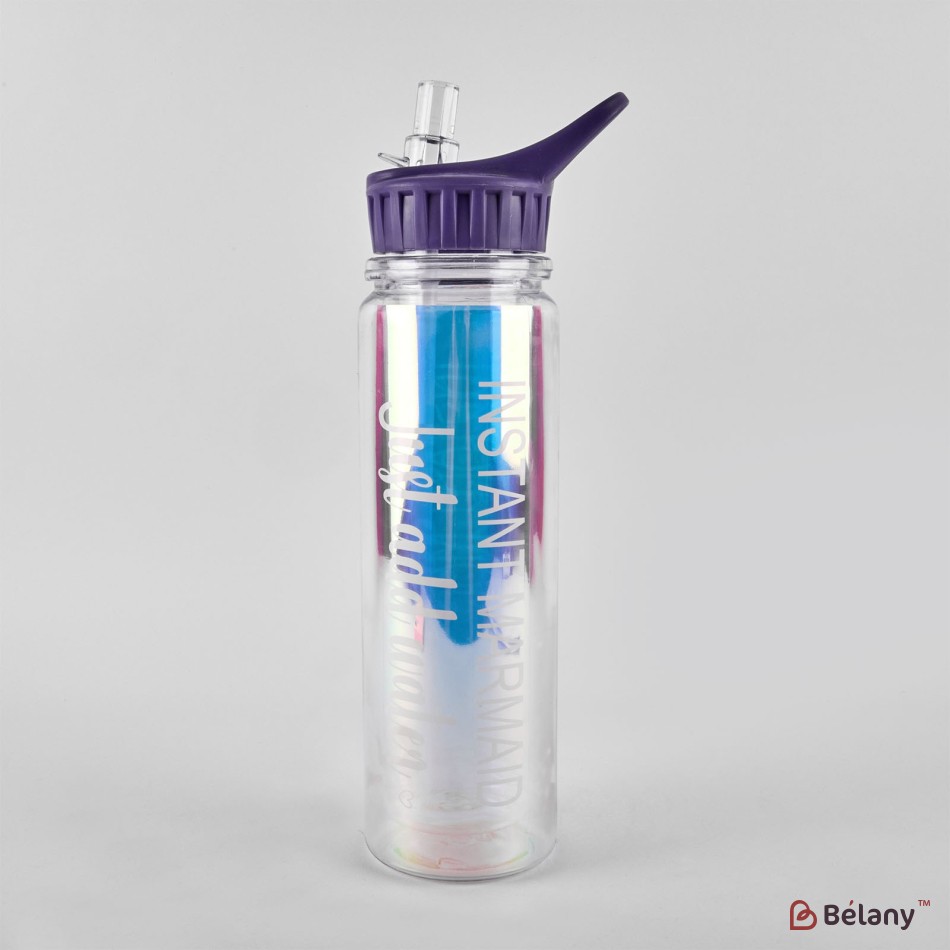 Sticla de apa cu paie, 320 ml, efect oglinda, capac liliac
