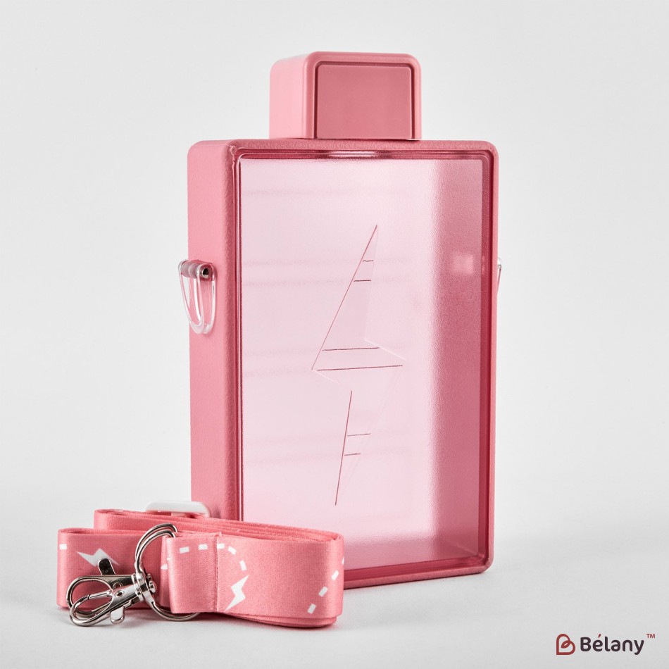 Water bottle, 450 ml, pink, adjustable strap