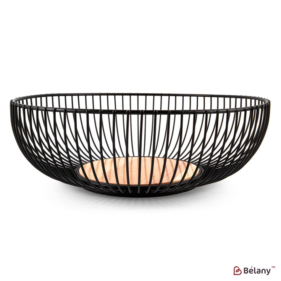 Black fruit bowl, with wooden bottom 28x10