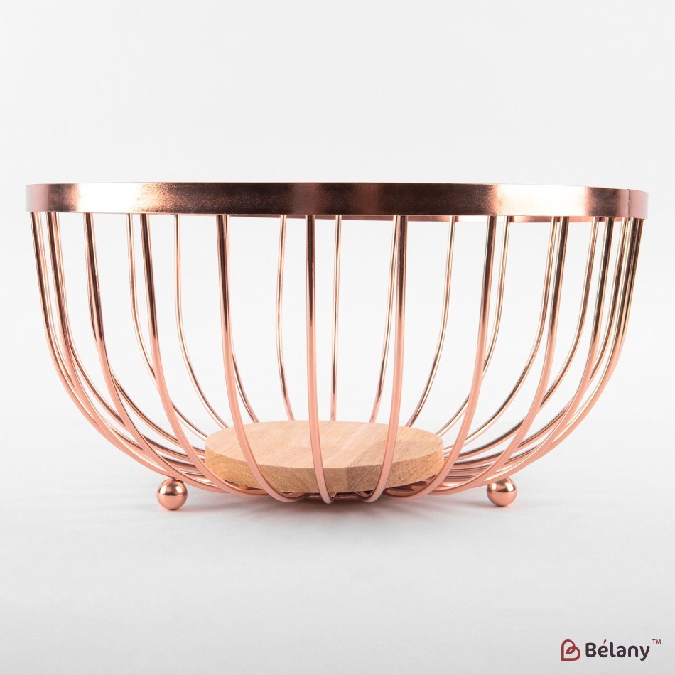 Bronze fruit bowl, with wooden bottom 25x13