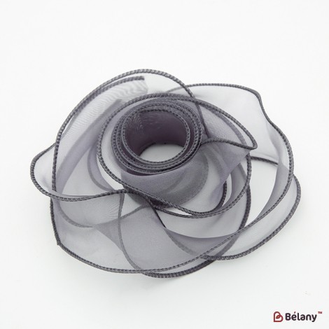 Panglică din organza "Premium", Metal gray,  4cm / 9.14m #121