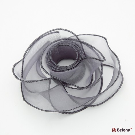 "Premium" organza ribbon, Metal gray, 4cm / 9.14m #121