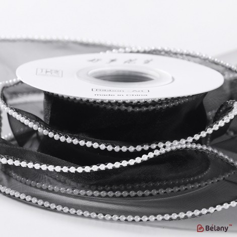 Panglică din organza "Pearl", negru,  4cm / 4,57m #171