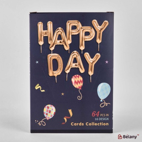 Gift cards with envelope, 64 pcs, 16 designs, 20x13cm