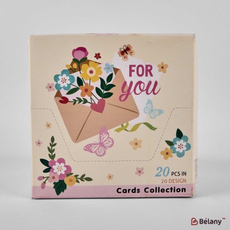 3D gift cards with envelope, 20 pcs, 20 designs, 13x13cm