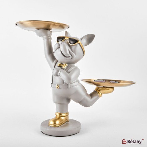 Gray bulldog with a plate for small objects "Bulldog #1" 25cm