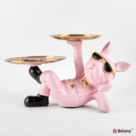 Pink bulldog with a plate for small objects "Bulldog #4" 20/27cm