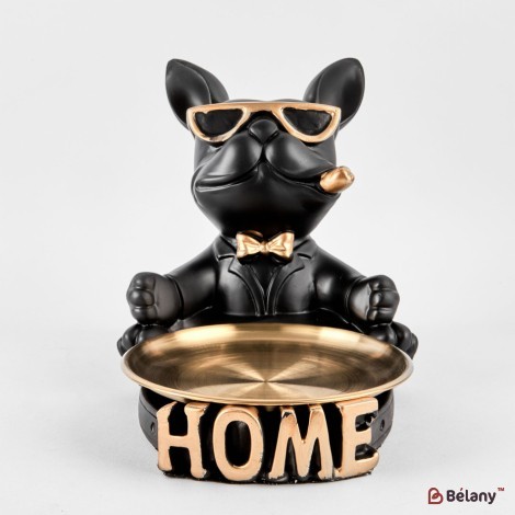 Black bulldog with a plate for small objects "Bulldog #5" 20/24cm