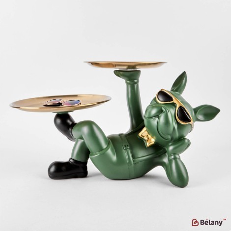 Green bulldog with a plate for small objects "Bulldog #11" 20/27cm