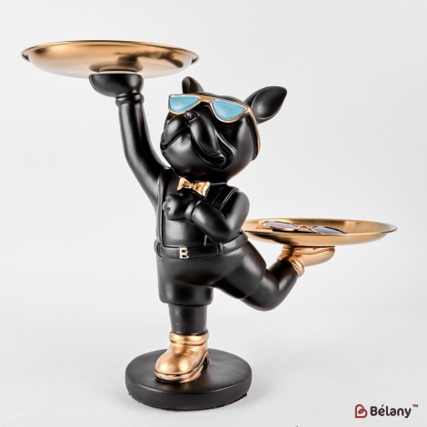 Black bulldog with a plate for small objects "Bulldog #12" 26/30cm